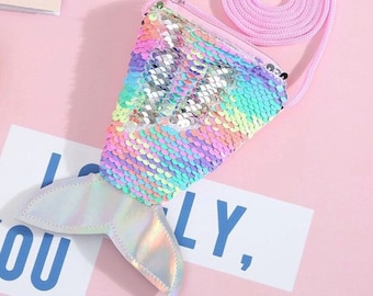 Rainbow Sequin Mermaid Tail Coin Purse, Mermaid Tail Purse, Sequin Purse, Kids Mermaid Tail Purse,Kids Sequin Purse,Little Girl Sequin Purse