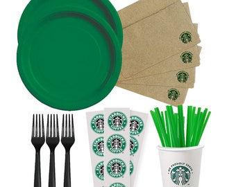 Starbuck Party Kit, Starbucks Napkins, Starbucks Cups, Starbucks Plates, Starbucks Stickers, Starbucks Party, Starbucks Birthday, Starbucks