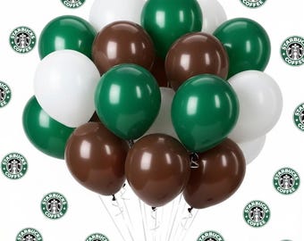 Starbucks Party Balloons & Stickers: Green, White, Brown - 15 Count