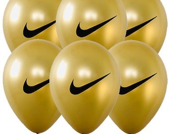 6 Count Gold NIKE decal Balloons, NIKE Balloons, Gold Balloons, Nike Theme Party, Nike Birthday, NIKE, Party Balloons, Gold Nike Balloons