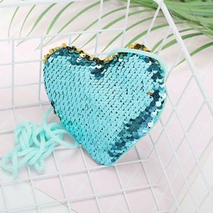 Porte-monnaie coeur à paillettes bleues pour enfant, Porte-monnaie coeur à paillettes aux couleurs changeantes, Porte-monnaie coeur pour enfant, Filles, Bas de Noël, Porte-monnaie fille