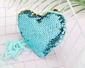 Kids Blue Sequin Heart Coin Purse, Sequin Purse, Color Changing Sequin Heart Purse, Kids Heart Purse, Girls, Stocking Stuffers, Girls Purse