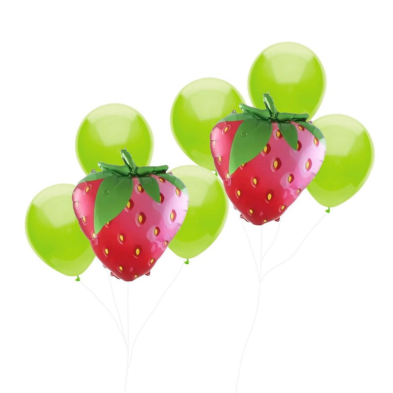 8 Piece Strawberry Balloon Set, Strawberry Balloons, Spring Strawberry Balloons, Strawberry Short Cake Balloons,Strawbwerry,Strawberry Party image 1