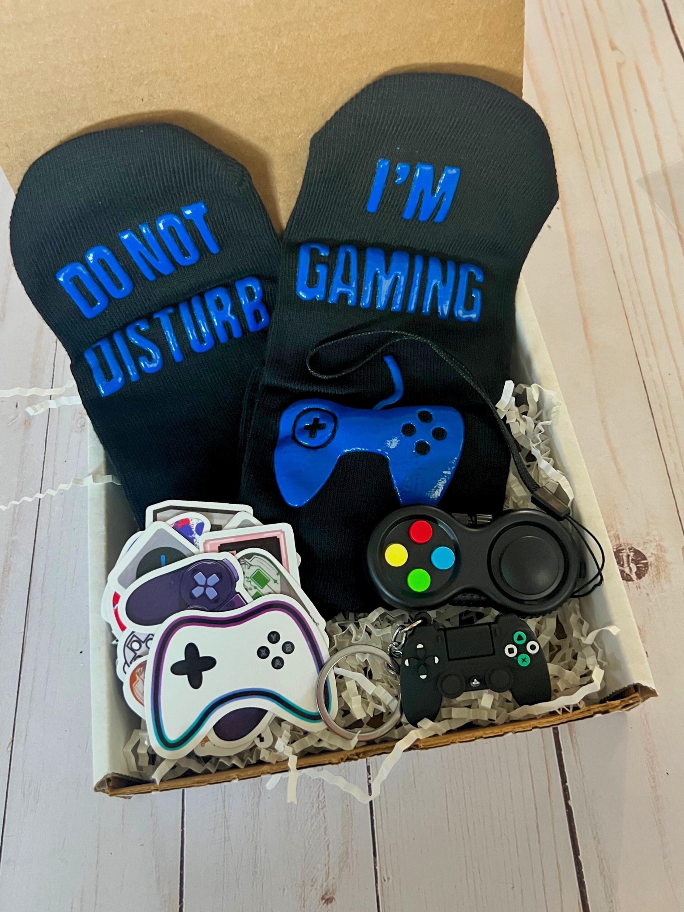 Video Gamer Gift Set: Socks, Stickers, Keychain & Fidget Toy