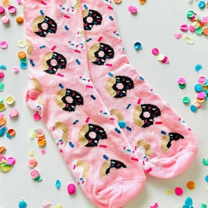 Pink Donut Socks: Novelty Food Socks, Bonus Pair Included