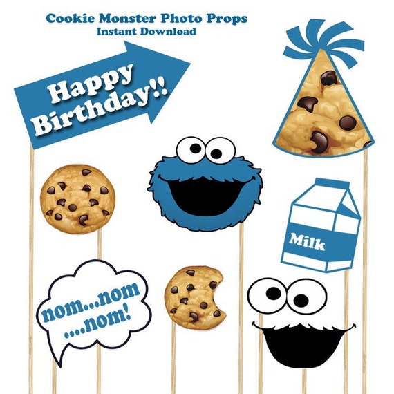 9 Piece Cookie Monster Photo Props Cookie Monster Props Etsy - green cookie monster roblox