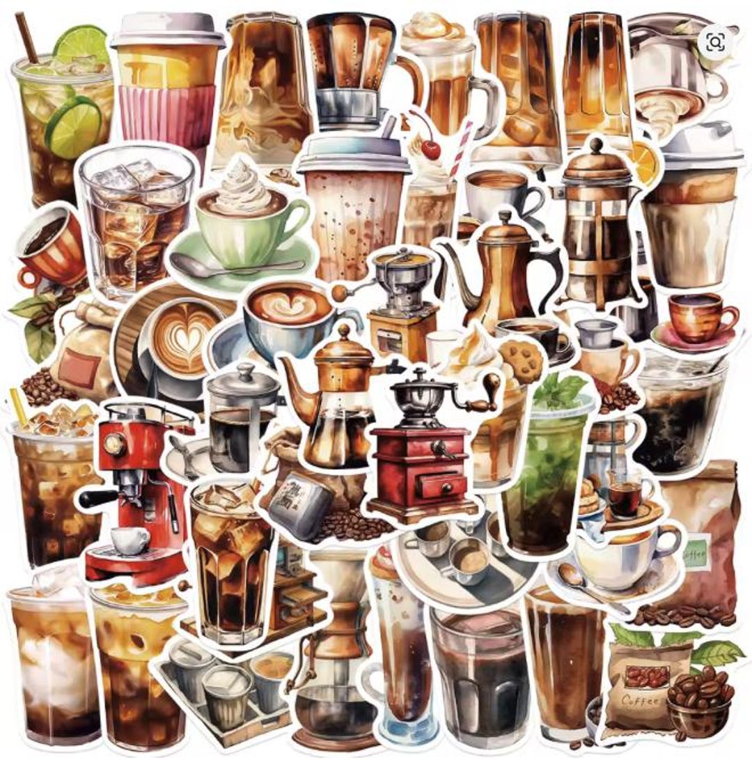 10 Random Vinyl Vintage Coffee Stickers Coffee Lover Decal Laptop Water ...