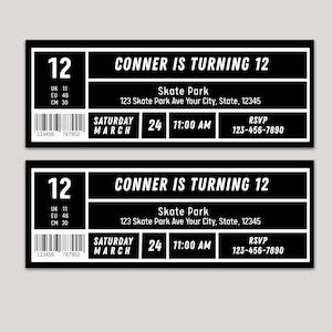 Customizable Sneaker Birthday Invitation Label: Orange Shoe Box Design (Digital Download, 7x2.5 Canva Template