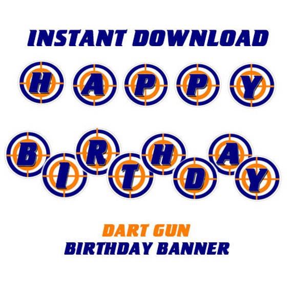 Dart Gun Happy Birthday Banner Instant Download Dart Gun Etsy