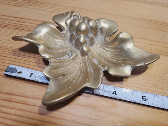 Vintage Solid Brass Grape Leaf Trinket Ring Dish … - image 6