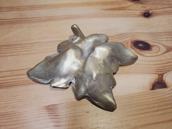 Vintage Solid Brass Grape Leaf Trinket Ring Dish … - image 4