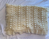 Creamy yellow Shabby Chic hand crocheted throw