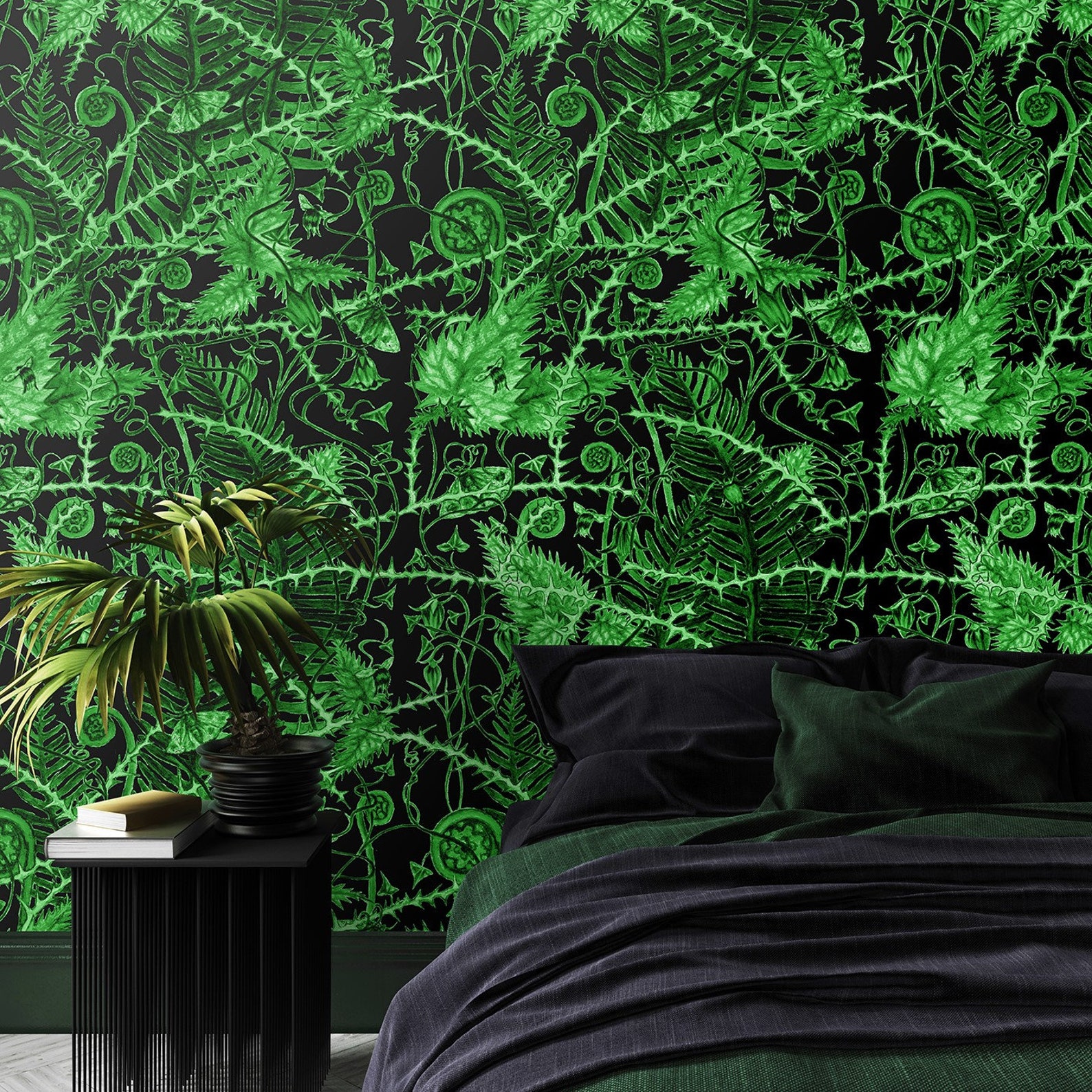 Pink and green or black & green luxury botanical wallpaper Etsy