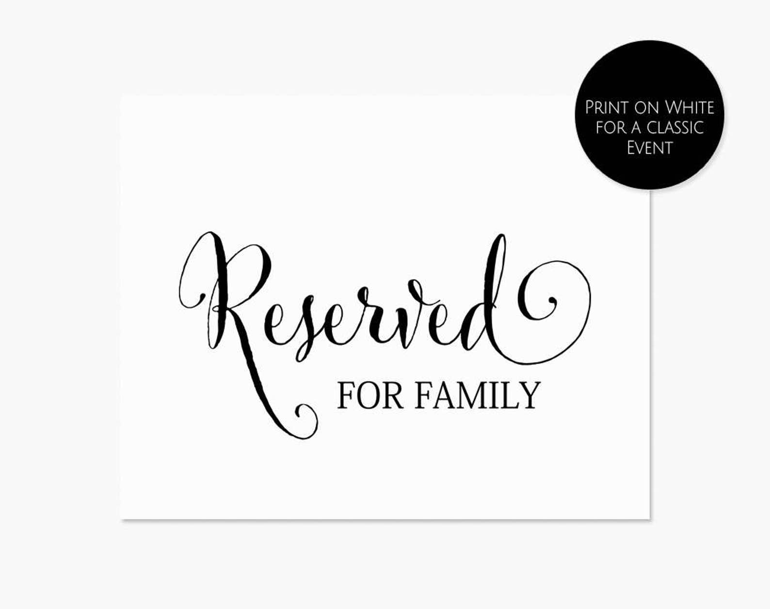 Reserved for Family Sign Wedding Reserved Table Sign Instant | Etsy
