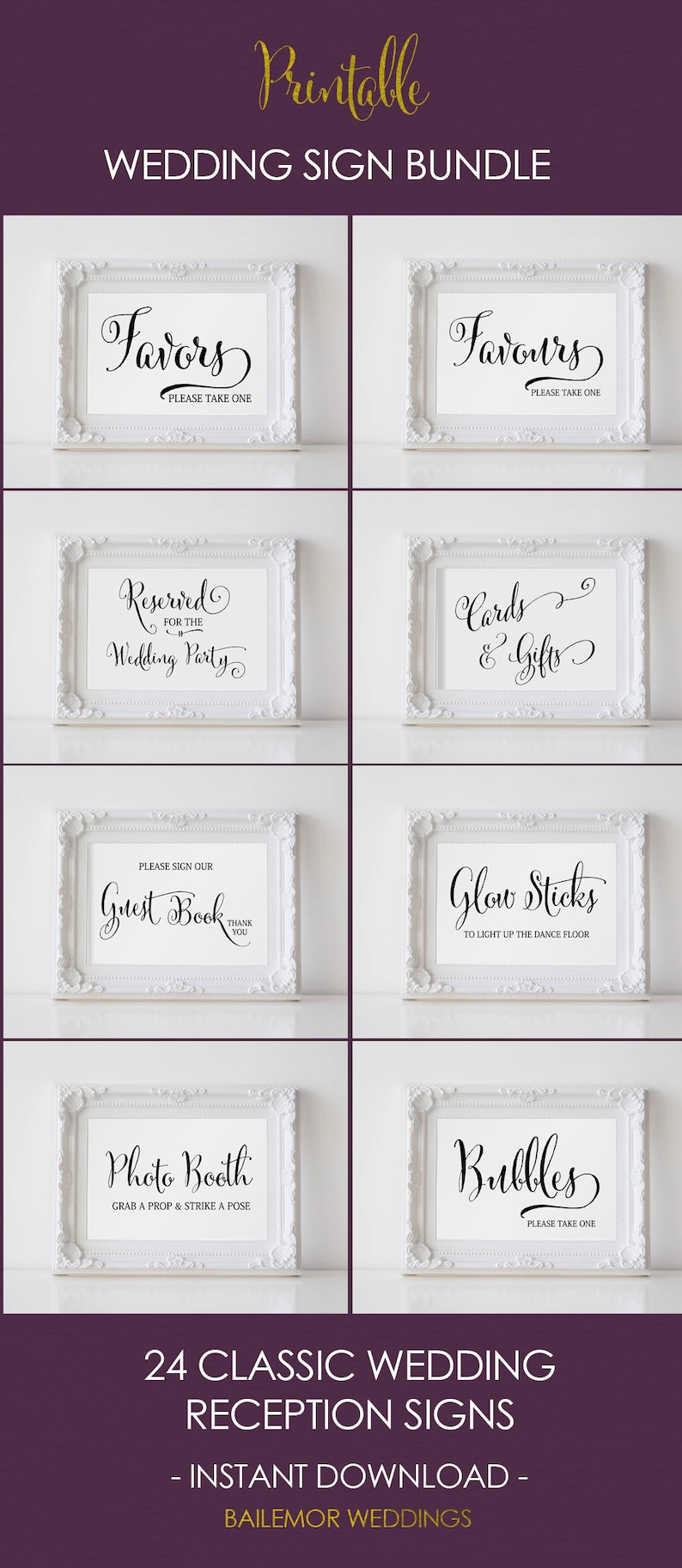24 Set Printable Wedding Signs Wedding Sign Bundle Wedding | Etsy