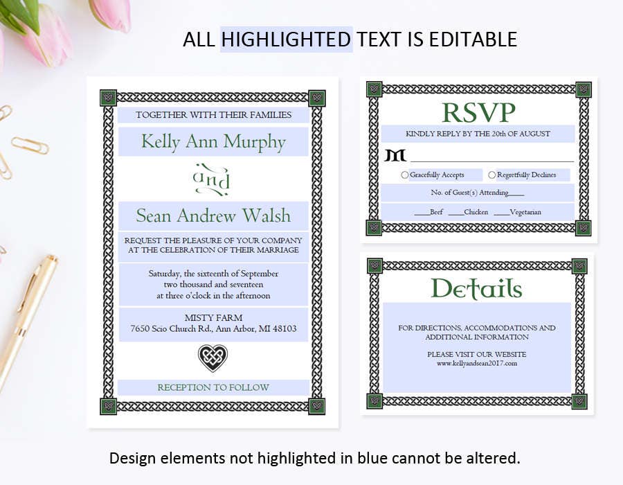 Irish Wedding Invitation Set Invitation Suite Wedding | Etsy