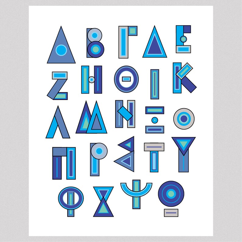 greece alphabet printable blue greek letters kids room etsy