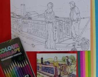Therapy Colour Canal nb President Narrowboat Colouring Card Gift Set Boat