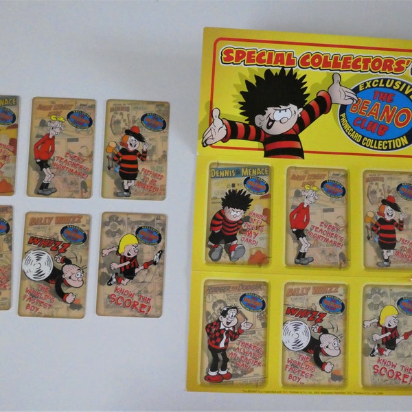 The Beano Club Phone Card Collection - Special Collectors' Set of 6 Cards: Dennis the Menace, Bash Street Kids, Billy Whizz , Roger Minnie