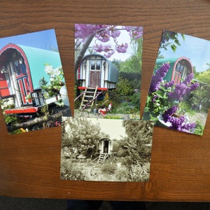 Set of 4 Gypsy Caravan - Mini Prints - Romany - Ready to frame - Sepia  - Blossom - Spring Vardo - Gipsy Wagon  Summer Garden set small size