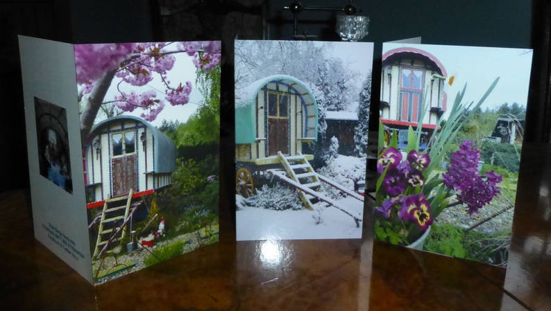 Garden Set of 3 Gypsy Caravan Greeting cards Card Blank Cards Romany Stationary Birthday Card Wagon Vardo Caravan Flowers