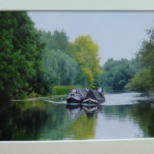 Mounted Photograph of traditional Narrowboats - Historic Boats - Steam Boat - Canal - River - Summer - Water - President & Kildare - Worker