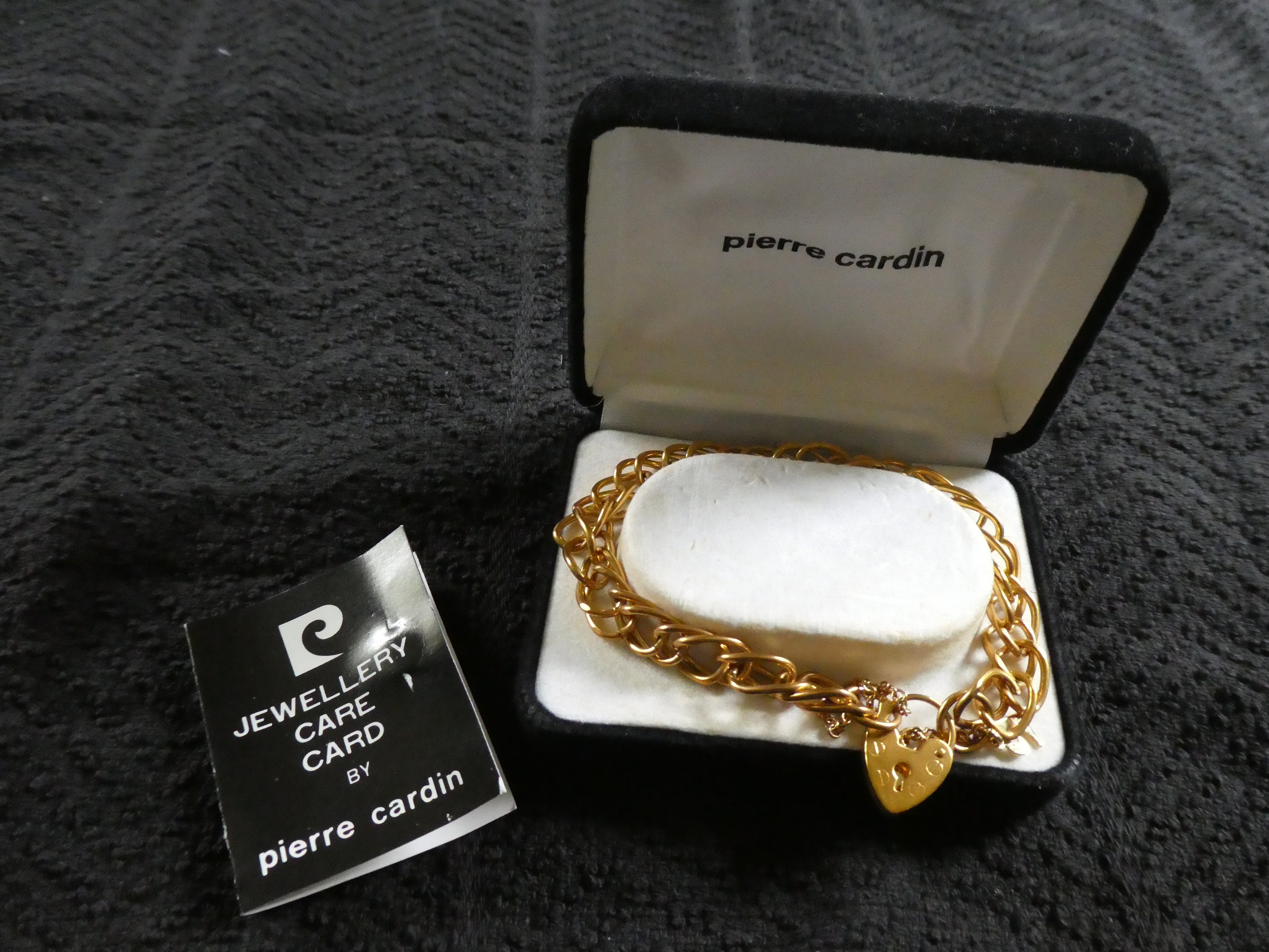 Pierre Cardin Bracelet Heart Padlock Designer Vintage Pierre Cardin Lightweight Link Bracelet Costume Jewellery 1980s Boxed