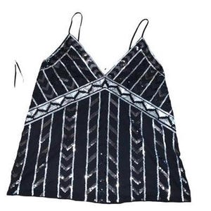 Y2k Express Spaghetti Black Silver Sequin Lined Empire Cut Cocktail Blouse