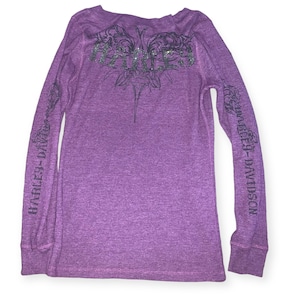 Harley Davidson Angel wing graffic grunge blinged out button up grey hoodie