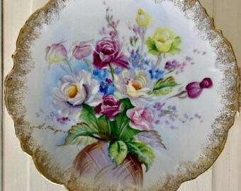 Plato de cerámica vintage UCAGCO Japón con diseño floral pintado a mano de 8,5 pulgadas.