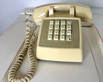 Vintage AT&T 100 Cream Push Button Landline Desk Telephone with Handset