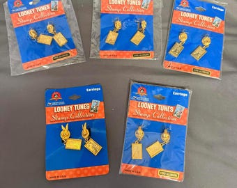 5 paires de boucles d'oreilles hypoallergéniques de la collection de timbres Looney Tunes 1997 Personnages