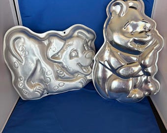 Vtg WILTON 1971 Winnie The Pooh and 1996 101 Dalmations Puppy Cake Pan Disney