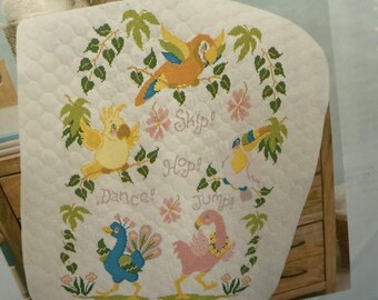 Herrschners Tropical Birds Stamped Cross-Stitch Baby Quilt