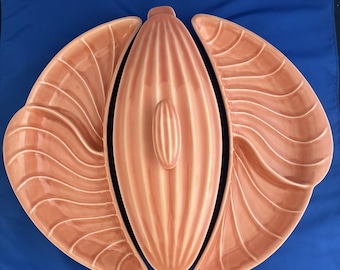 Vintage Pink Mid-Century Calif USA Enchanto E 103 Chips & Dip Dish Set