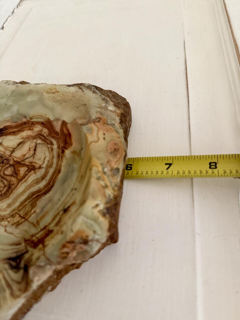 Cenicero/bol de piedra de ónix natural veteada tallada a mano, estilo vintage, con borde sin tratar, 7" imagen 8