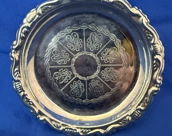 Dessous de verre vintage plaqué argent/plateau de vanité fabriqué en Italie 4 pouces