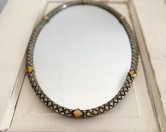 Vintage Oval Wall Mirror with Decorative Silver and Gold Frame