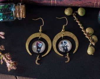 glass cabochon earrings tribute to Jack and Sally