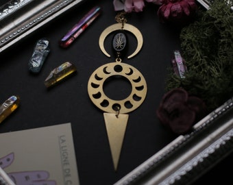 Brass moon phase pendant necklace
