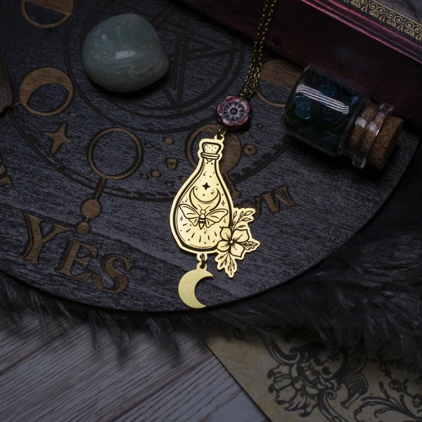 collier pendentif spell jar en laiton