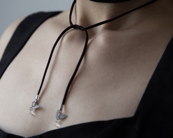 collier tour de cou en faux daim - pendentif  sirène  en acier inoxydable