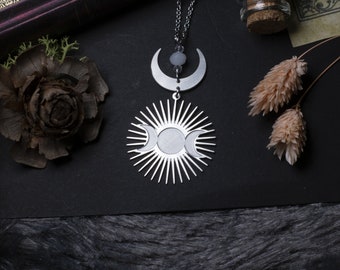 collier pendentif triple lune acier inoxydable