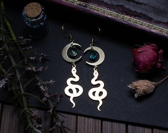 snake earrings - brass - witch - magic - reptile