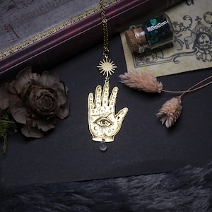 brass hand pendant necklace