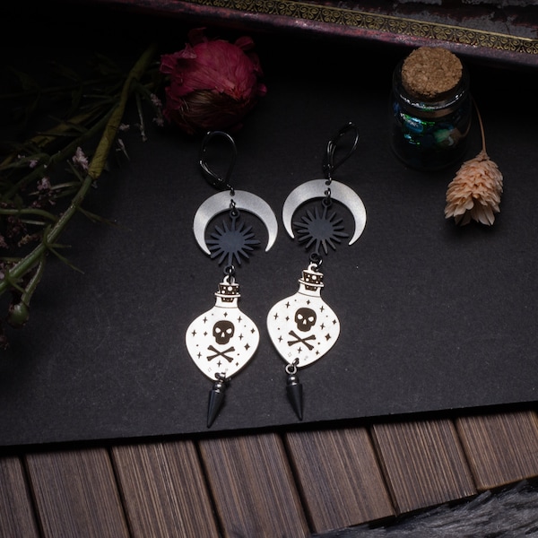 boucles d'oreilles bouteille de poison- gothique- punk