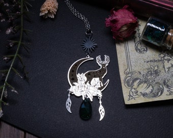 collier pendentif  cerf et lune en acier inoxydable