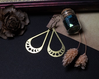 boucles d'oreilles phase de la lune - witchy en laiton