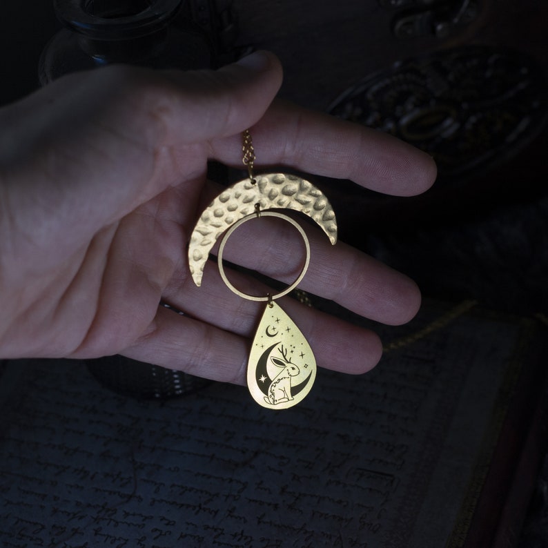 brass jackalope pendant necklace image 2