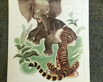 Vintage Playskool Puzzle Elephant & Tiger Printed in USA